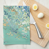 ティール(緑がかった色)ブルーターコイズグリーンシックユニークパターン キッチンタオル (四つ折り)