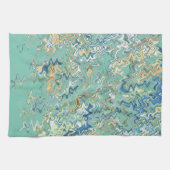 ティール(緑がかった色)ブルーターコイズグリーンシックユニークパターン キッチンタオル (横)