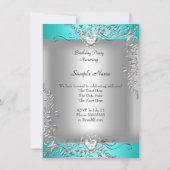 ティール（緑がかった色）ブルーターコイズシルバーバースデーパーティー 招待状 (裏面)