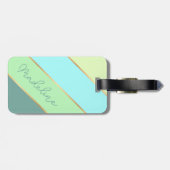 ティール（緑がかった色）ブルーターコイズミントグリーンストライプパタン ラゲッジタグ (裏面横)