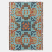 ティール(緑がかった色)ブルーターコイズラストオレンジブラウントライバルアート スローブランケット (正面縦)