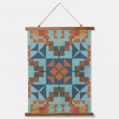 ティール(緑がかった色)ブルーターコイズラストオレンジブラウントライバルアート 吊り下げ型タペストリー (正面)