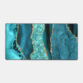 ティール（緑がかった色）ブルーターコイズ金ゴールドグリッターマーブルデスクマット デスクマット (正面)