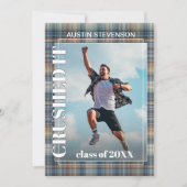 ティール(緑がかった色)ブルータータンチェックプライド卒業 案内状 (正面)