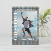 ティール(緑がかった色)ブルータータンチェックプライド卒業 案内状 (スタンド正面)