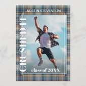 ティール(緑がかった色)ブルータータンチェックプライド卒業 案内状 (正面)