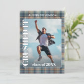 ティール(緑がかった色)ブルータータンチェックプライド卒業 案内状 (スタンド正面)