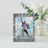 ティール（緑がかった色）ブルータータンチェックプレイド卒業発表 ポストカード (スタンド正面)