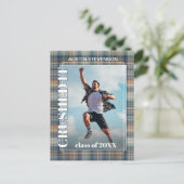 ティール(緑がかった色)ブルータータンチェックプレイド卒業発表 ポストカード (スタンド正面)