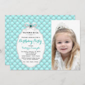 ティール（緑がかった色）ブルーダイヤモンドバースデーパーティー 招待状 (正面/裏面)