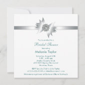 ティール(緑がかった色)ブルーダイヤモンドボウブライダルシャワー招待 招待状 (裏面)