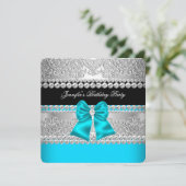 ティール（緑がかった色）ブルーダイヤモンドレースバースデーパーティー 招待状 (スタンド正面)