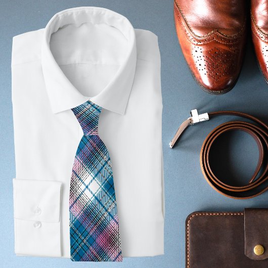 ティール(緑がかった色)ブルーダスティピンクモダンタータンチェックパタスタイリッシューン ネクタイ