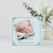 ティール(緑がかった色)ブルーダマスクガールフォト《キリスト教》洗礼式や命名式 招待状 (スタンド正面)