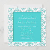 ティール(緑がかった色)ブルーダマスクスウィート16パーティー 招待状 (裏面)