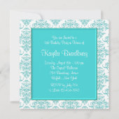 ティール（緑がかった色）ブルーダマスクスウィート16パーティー 招待状 (裏面)