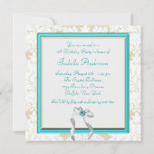 ティール（緑がかった色）ブルーダマスクスウィート16パーティー 招待状 (裏面)