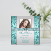 ティール（緑がかった色）ブルーダマスクフォトSweet sixteen誕生日 招待状 (スタンド正面)