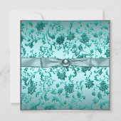 ティール（緑がかった色）ブルーダマスクフォトSweet sixteen誕生日 招待状 (裏面)
