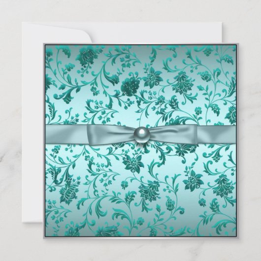 ティール(緑がかった色)ブルーダマスクフォトSweet sixteen誕生日 招待状 (裏面)