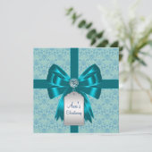 ティール（緑がかった色）ブルーダマスクベビーバプテスマ《キリスト教》洗礼式や命名式 招待状 (スタンド正面)