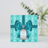 ティール（緑がかった色）ブルーダマスクベビーバプテスマ《キリスト教》洗礼式や命名式 招待状 (スタンド正面)