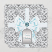 ティール（緑がかった色）ブルーダマスクベビーバプテスマ《キリスト教》洗礼式や命名式 招待状 (正面/裏面)