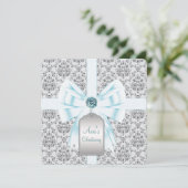 ティール（緑がかった色）ブルーダマスクベビーバプテスマ《キリスト教》洗礼式や命名式 招待状 (スタンド正面)