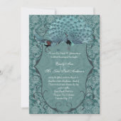 ティール（緑がかった色）ブルーダマスクヴィンテージ孔雀結婚ズ 招待状 (正面)
