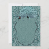 ティール（緑がかった色）ブルーダマスクヴィンテージ孔雀結婚ズ 招待状 (裏面)