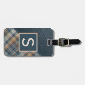 ティール(緑がかった色)ブルーダークブラウン上品なシンプル格子模様 ラゲッジタグ (正面横)