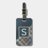 ティール(緑がかった色)ブルーダークブラウン上品なシンプル格子模様 ラゲッジタグ (正面縦)