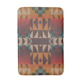 ティール（緑がかった色）ブルーダークレッドベージュブラウンオレンジトライバルアート バスマット (正面縦)