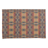 ティール(緑がかった色)ブルーダークレッドベージュブラウンオレンジトライバルアート 枕カバー (正面右)