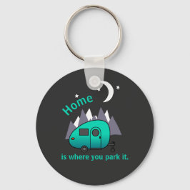 ティール（緑がかった色）ブルーティアドロップキャンパートレーラーボタンキーチェーン キーホルダー