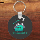 ティール(緑がかった色)ブルーティアドロップキャンパートレーラーボタンキーチェーン キーホルダー (正面)