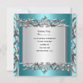 ティール（緑がかった色）ブルーティアラキンセアニェラ15誕生日 招待状 (裏面)