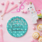 ティール（緑がかった色）ブルーティアラキンセニェラお祝い ペーパープレート (パーティー)