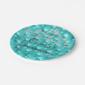 ティール（緑がかった色）ブルーティアラキンセニェラお祝い ペーパープレート (アングル)