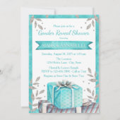 ティール(緑がかった色)ブルーテディベア性別リビール招待状 招待状 (裏面)