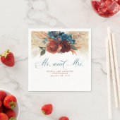 ティール（緑がかった色）ブルーテラコッタフローラパンパスグラス結婚ズ スタンダードカクテルナプキン (インサイチュ)