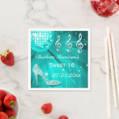 ティール(緑がかった色)ブルーディスコボール&スパークルヒール甘い16 スタンダードカクテルナプキン (インサイチュ)