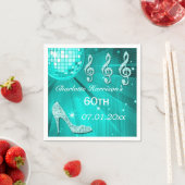 ティール(緑がかった色)ブルーディスコボール&スパークルヒール60th スタンダードカクテルナプキン (インサイチュ)