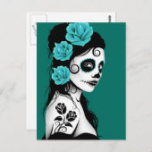 ティール(緑がかった色)ブルーデイオブザデッドシュガースカルガール ポストカード (正面/裏面)