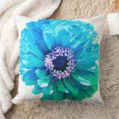 ティール(緑がかった色)ブルーデイジー クッション (ブランケット)