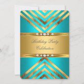 ティール(緑がかった色)ブルーデコストライプ金ゴールドダイヤモンドパーティー 招待状 (裏面)