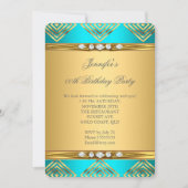 ティール(緑がかった色)ブルーデコストライプ金ゴールドダイヤモンドパーティー 招待状 (正面)