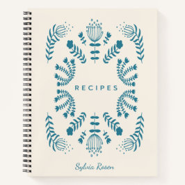 ティール（緑がかった色）ブルーデンマークフォーク花パーソナライズされたレシピ ノートブック