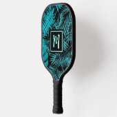 ティール(緑がかった色)ブルートロピカルモノグラムパームはっきりしたリーフ ピックルボールラケット (左)