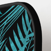 ティール(緑がかった色)ブルートロピカルモノグラムパームはっきりしたリーフ ピックルボールラケット (左詳細)